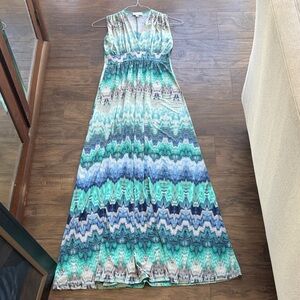 Veronica M Blue and Green Patterned Maxi Dress